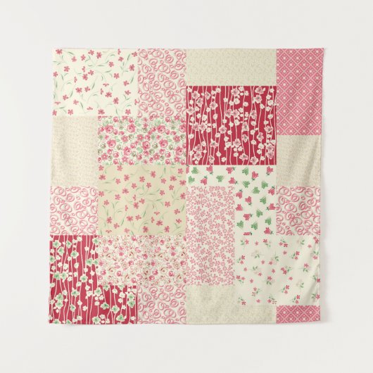 Patchwork Blumen: Handgezeichnete Ornamente. Wandteppich (Vorderseite)