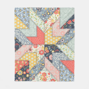 Patchwork-Blumen: Vintage-Ornament Fleecedecke