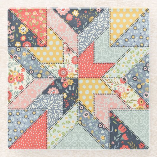 Patchwork-Blumen: Vintage-Ornament Glasuntersetzer (Vorderseite)