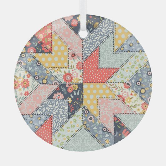Patchwork-Blumen: Vintage-Ornament Ornament Aus Glas (Vorderseite)