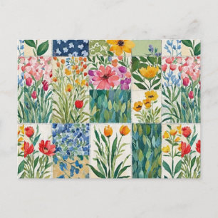 Patchwork-Blumenmuster-Hübsche-Bildpostkarte Postkarte