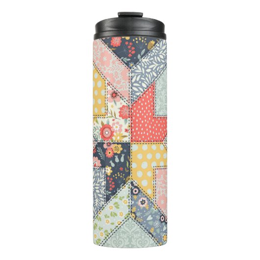 Patchwork-Blumenmuster: Vintage-Ornament Thermosbecher (Vorderseite)