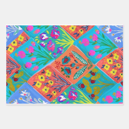 Patchwork-Blumenstrauß-Geschenkpapier Geschenkpapier Set (Vorderseite)