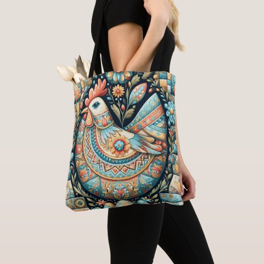 Patchwork Boho Russische Volkskunst Blues Ostern Tasche (Von Nahem)