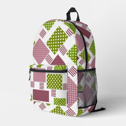 Patchwork Brauner Polka-Punkte Weiße Rückseite Bedruckter Rucksack (Rückseitige Ecke Rechts)