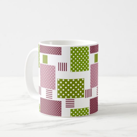 Patchwork Brauner Polka-Punkte Weiße Rückseite Kaffeetasse (Vorderseite Links)
