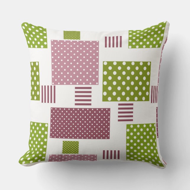 Patchwork Brauner Polka-Punkte Weiße Rückseite Kissen (Vorderseite)