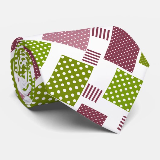 Patchwork Brauner Polka-Punkte Weiße Rückseite Krawatte (Gerollt)