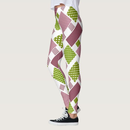 Patchwork Brauner Polka-Punkte Weiße Rückseite Leggings (Links)