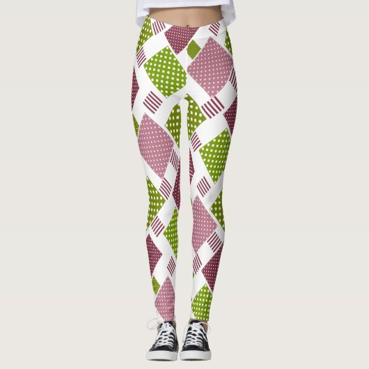 Patchwork Brauner Polka-Punkte Weiße Rückseite Leggings (Vorderseite)