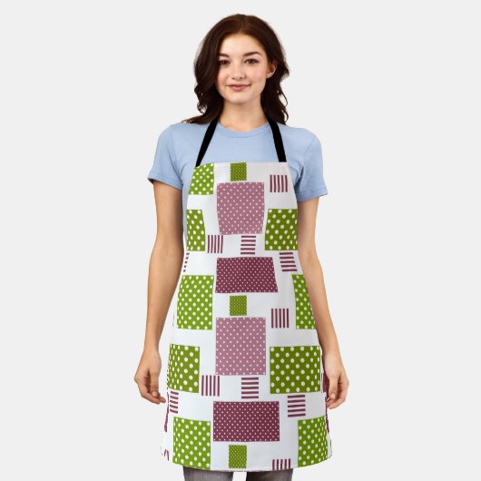 Patchwork Brauner Polka-Punkte Weiße Rückseite Schürze (Getragen)