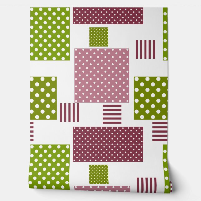 Patchwork Brauner Polka-Punkte Weiße Rückseite Tapete (Abrollen)