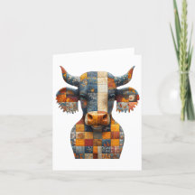 Patchwork Bull Greetings Card