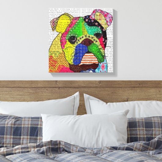 Patchwork Bulldog Leinwanddruck (Insitu (Schlafzimmer))