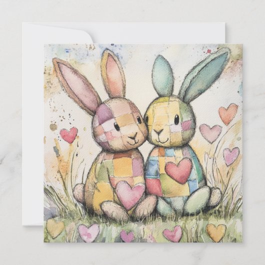 Patchwork Bunnies Valentine Feiertagskarte (Vorderseite)