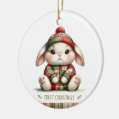 Patchwork Bunny First Christmas Keepsake Photo Keramik Ornament (Links)