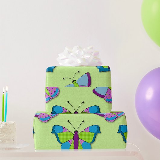 Patchwork Butterfly Pattern on Green Geschenkpapier