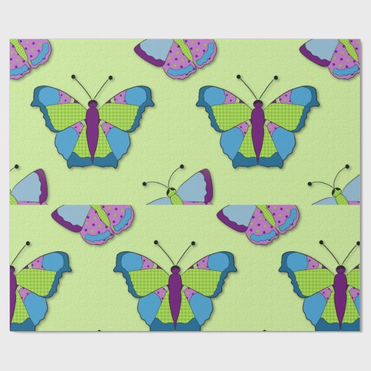 Patchwork Butterfly Pattern on Green Geschenkpapier (Flach)