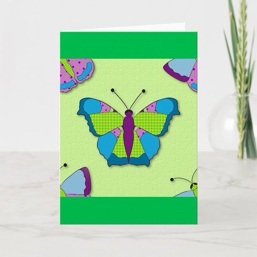 Patchwork Butterfly Pattern on Green Karte