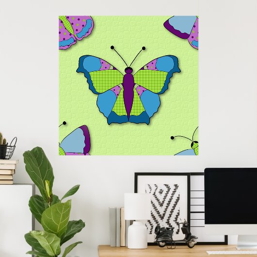 Patchwork Butterfly Pattern on Green Poster (Heimbüro)
