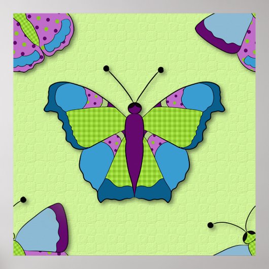 Patchwork Butterfly Pattern on Green Poster (Vorne)