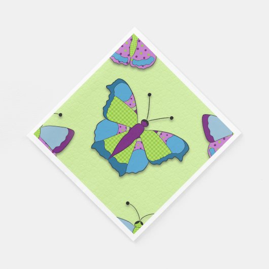 Patchwork Butterfly Pattern on Green Serviette (Ecke)