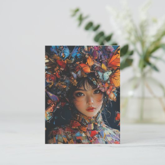 Patchwork Butterfly Woman Postkarte (Stehend Vorderseite)