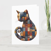 Patchwork Cat Greetings Card