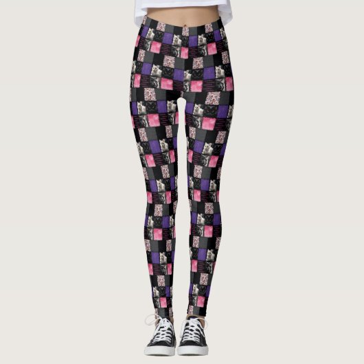 Patchwork Cats-a-Tonic Cat Leggings - Schwarz Lila (Vorderseite)