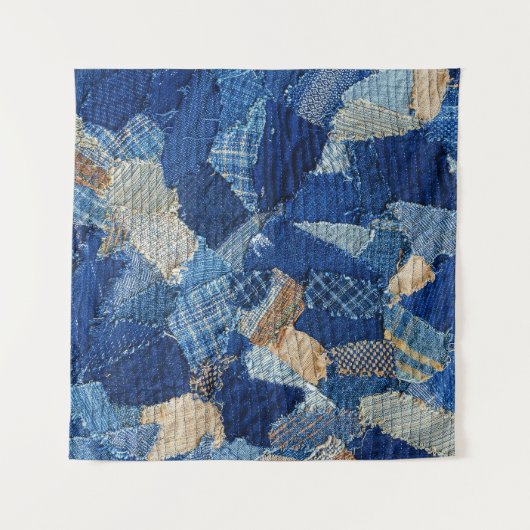Patchwork Chic: Stoffmuster-Fun Wandteppich (Vorderseite (Horizontal))