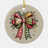 Patchwork Christmas Bow Cozy Rustic Holiday Keramik Ornament (Vorne)