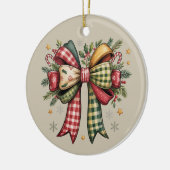 Patchwork Christmas Bow Cozy Rustic Holiday Keramik Ornament (Links)