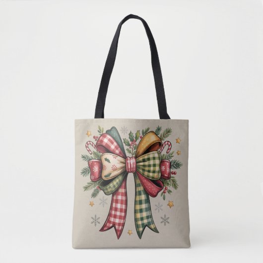 Patchwork Christmas Bow Cozy Rustic Holiday Tasche (Vorderseite)