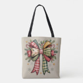 Patchwork Christmas Bow Cozy Rustic Holiday Tasche (Rückseite)