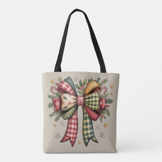 Patchwork Christmas Bow Cozy Rustic Holiday Tasche (Rückseite)