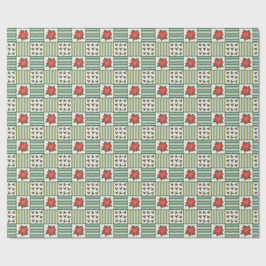 Patchwork Christmas Poinsettia Floral Pattern Geschenkpapier (Flach)