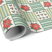 Patchwork Christmas Poinsettia Floral Pattern Geschenkpapier (Rolleneckpunkt)