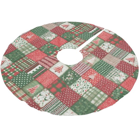 Patchwork Christmas Polyester Weihnachtsbaumdecke (Schrägansicht)
