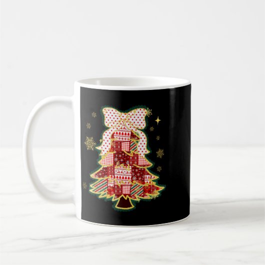 Patchwork Christmas Tree Coquette Bow Xmas Holiday Kaffeetasse (Links)