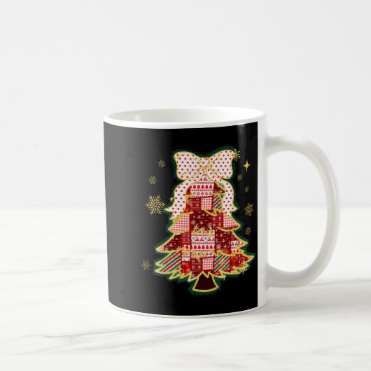Patchwork Christmas Tree Coquette Bow Xmas Holiday Kaffeetasse (Rechts)