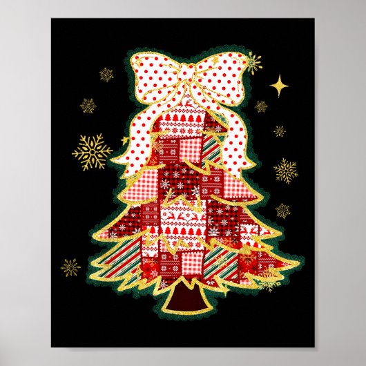 Patchwork Christmas Tree Coquette Bow Xmas Holiday Poster (Vorne)