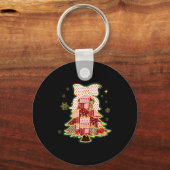 Patchwork Christmas Tree Coquette Bow Xmas Holiday Schlüsselanhänger (Vorderseite)