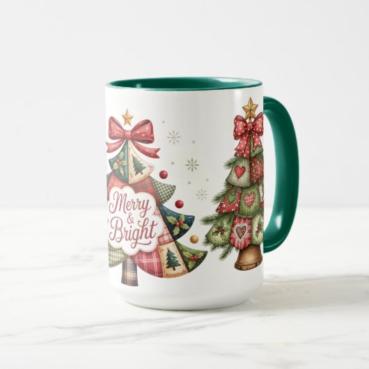 Patchwork Christmas Trees Tasse (VorderseiteRechts)