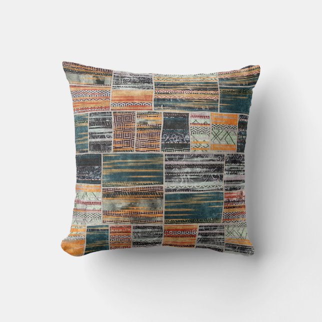 Patchwork Collage Mix, Quilt Muster Druck. Kissen (Vorderseite)