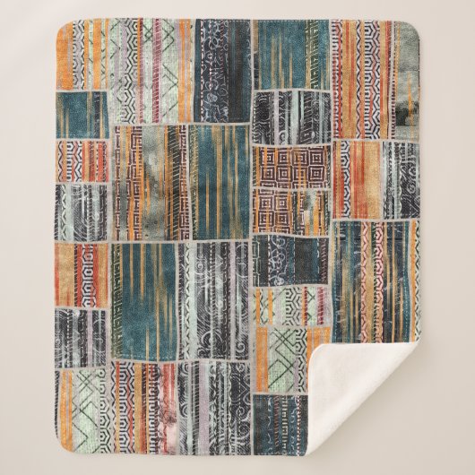 Patchwork Collage Mix, Quilt Muster Druck. Sherpadecke (Vorderseite)