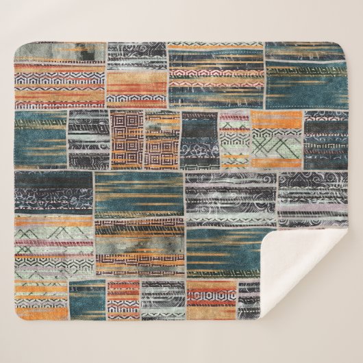 Patchwork Collage Mix, Quilt Muster Druck. Sherpadecke (Vorderseite (Horizontal))