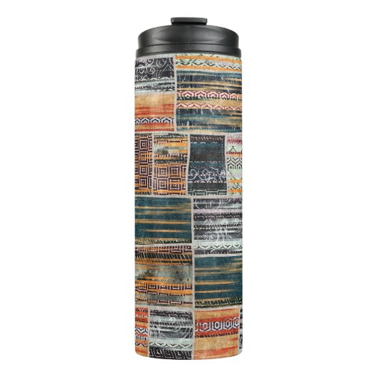 Patchwork Collage Mix, Quilt Muster Druck. Thermosbecher (Vorderseite)