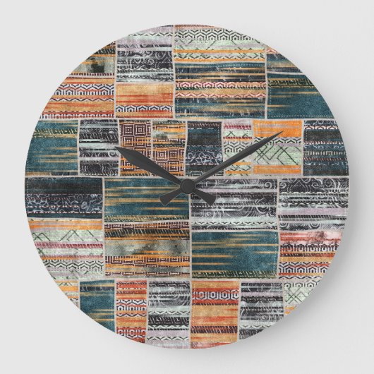 Patchwork-Collage-Mix, Quilt-Musterdruck. Große Wanduhr (Vorderseite)