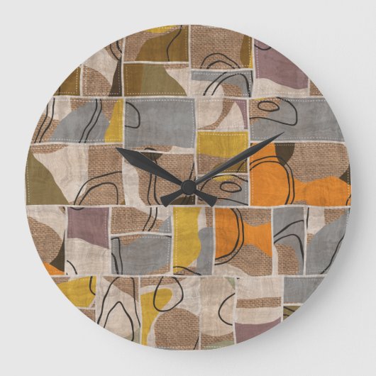 Patchwork-Collage, Quilt-Mix-Muster Große Wanduhr (Vorderseite)
