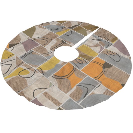 Patchwork-Collage, Quilt-Mix-Muster Polyester Weihnachtsbaumdecke (Schrägansicht)